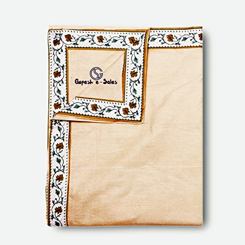 Gopesh e-Sales® Cotton Hand Block Printed Border Summer/Winter AC Dohar for Single Bed Lightweight AC Blanket (Pack of 1) Beige