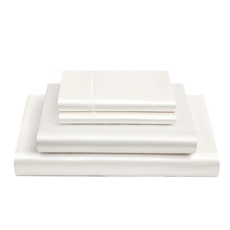 Vonty Satin Sheets California King Silky Soft Satin Bed Sheets Ivory White Satin Sheet Set, 1 Deep Pocket + 1 Fitted Sheet + 1 Flat Sheet + 2 Pillowcases