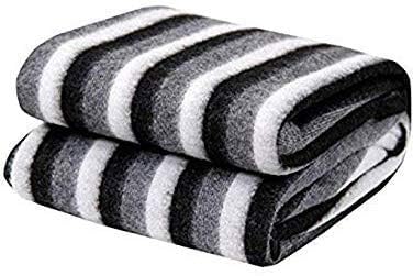 Home Stylish 300 TC All Season Light Weight Black and White Striped Polyester Bed AC Fleece Double Bed Blanket 90 inch X 90 inch Blanket for Donation Pack of 1