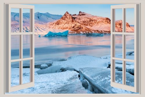 JVERF - JZZA22791 Iceland Winter Rivers Snow Ice Crag| Self-Adhesive Open Window Wall Sticker