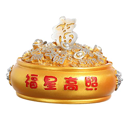 MYADDICTION Chinese Ashtray with Lid Resin Crafts Sculpture for Home Decoration Men Gift Gold A
