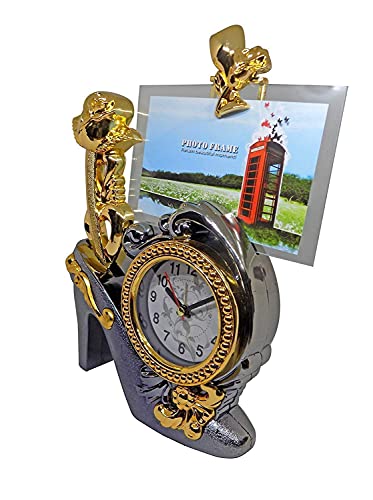 Verbier Table Clock with Photo Frame for Couple Gift Use Set of 6 Golden,Medium