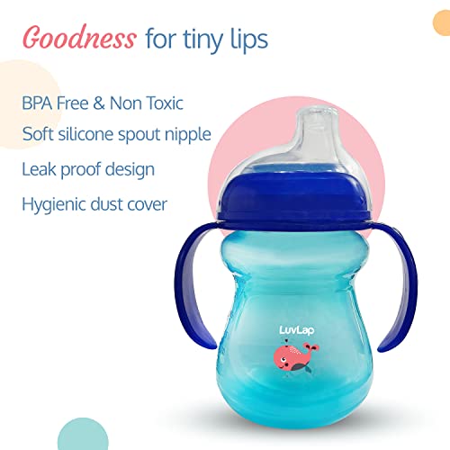 LuvLap Moby Little Spout Sipper for Infant/Toddler, 240ml, Anti-Spill Sippy Cup with Soft Silicone Spout BPA Free, 6m+ (Blue)