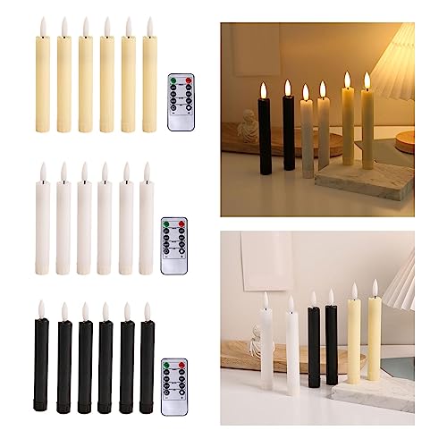 SAZ DEKOR 6X LED Candles 3D Wick Flameless Taper Candles for Wedding Party ivorys White