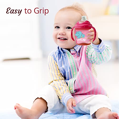 LuvLap Hippo Spout Sipper for Infant/Toddler, 225ml, Anti-Spill Sippy Cup with Soft Silicone Spout BPA Free, 6m+ (Pink)