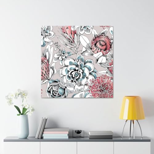 GADGETS WRAP Canvas Gallery Wrap Framed for Home Office Studio Living Room Decoration (17x17inch) - White & Pink Floral Pattern