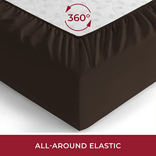 Mellanni Fitted Sheet Twin Brown - Brushed Microfiber 1800 Bedding - Wrinkle, Fade, Stain Resistant - Hypoallergenic - 1 Fitted Sheet Only (Twin, Brown)