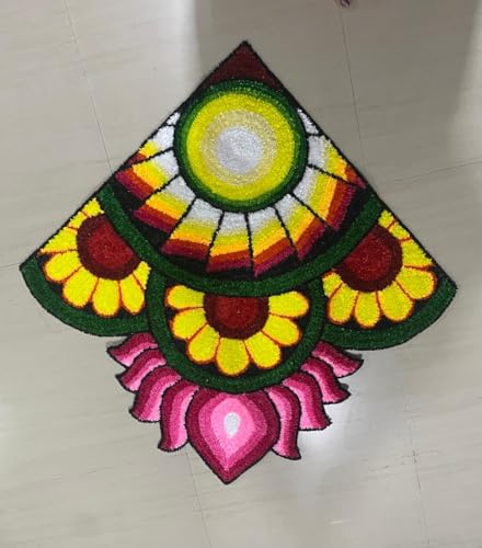 Decorative Rangoli Mat, 3ft x 3ft, Woolfelt Front, Canvas Back, Dry Cleaned, Lightweight Foldable mat for Festivities
