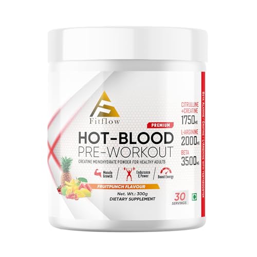 FITFLOW Pre-Workout Supplement, Boost Energy & Focus, Enhanced Performance, 30 Servings, 300g, Fruit Punch Flavour