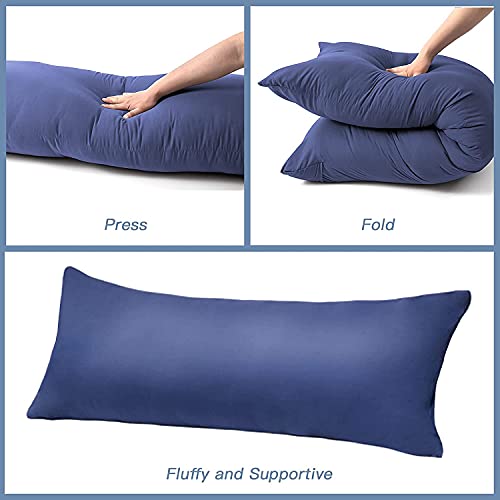 ATOOTFUSION Luxury Full Body Pillow Insert with Fiber Cover - Ultra Soft Body Pillow for Sleeping - Breathable Long Bed Pillow Insert, 20"x54" (Navy Blue)