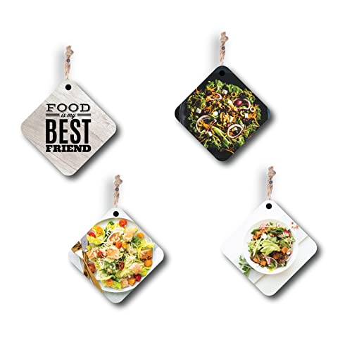 woopme® 4 PCs Good Food Quotes Printed Wall Hanging For Home Office Restaurant Hall Wall Decor (8 x 8 Inch)