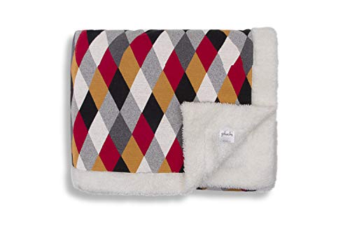 Pluchi Rainbow Cotton Knitted Double Bed Blanket Layered with Warm Sherpa Fabric in Multicolor (229 cm x 254 cm)