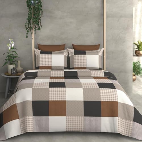 DAYTONA Glace Cotton 350 TC Flat Bedsheet with 2 Pillow Cover | Home Decor and Furnishing | Ideal for Gifting | Supersoft (Brown Checks, Single 60x90)