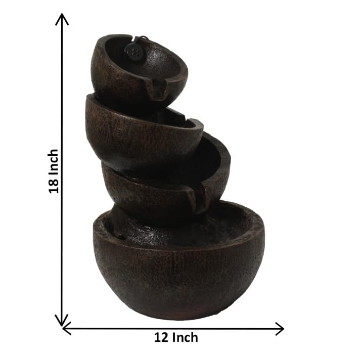 Art N Hub Handicraft Bowl Set Tabletop Waterfall Fountain Decorative Gift Items for Home and Office Also Good As Garden Decoration Items | Home Inauguration Gift Items (30 x 30 x 45 CM | Dark Brown)