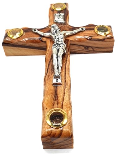 Zuluf Olive Wood Catholic Cross Hand Carved with Crucifix from Jerusalem 12cm 4.7" - CRS087 & Holy Land Certificate