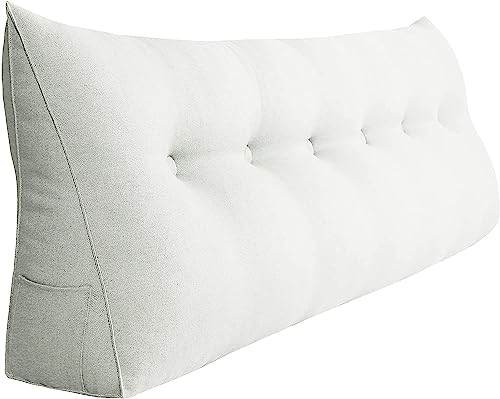 INDIDECOR 80561 Classic Decorative Bed Pillow Large Wedge Pillows Throw Headboard Back Support Body Lumbar Backrest Reading Linen Off White 180 cm x 21 cm x 50 cm