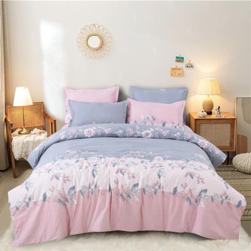 THE DIVINE Glace Cotton King Size All Around Elastic Fitted Double Bedsheet 72''x78'' Inch + 8 Inch (Drop) with 2 Pillow Covers (Pink) 200-250 TC_1(VA) FTD.DB,PinkBlueFlower_22-Pink