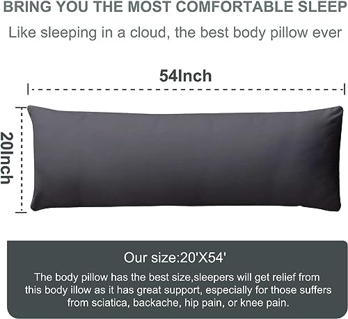 viwstar Large Body Pillow Insert- Breathable Full Body Pillow for Side Sleeper - Soft Long Bed Pillow for Adults - 20 x 54 inch (Black)