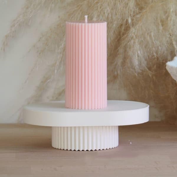 atorakushon Soy Wax Ribbed Pillar Candles 6''inches Pink Scented Candle for Valentine, Home and Party Decoration, Wedding Gift, Romantic Dinner