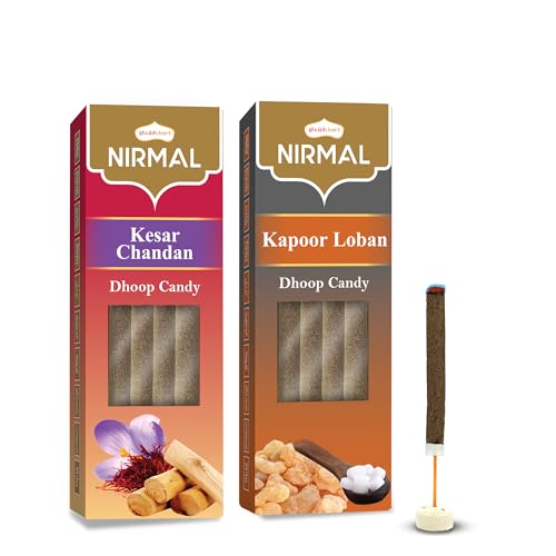 Shubhkart Nirmal Kapoor Loban Dhoop Candy 10N & Kesar Chandan Dhoop Candy 10N (Pack of 2) Natural Organic Dual Fragrance Dry Dhoop Stick for Pooja, Meditation, Festivals and Spiritual Events (10N x 2)