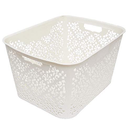 Cutting EDGE Plastic Turkish Basket Large Without Lid (42 X 32 X 23 Cm) For Kitchen, Vegetables, Toys, Books, Office, Stationery, Utility, Cosmetics (Set Of 1, Cream)