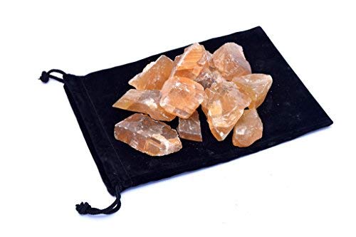 Zentron Crystal Collection Rough Honey Calcite Stones with Velvet Bag (1 Pound)