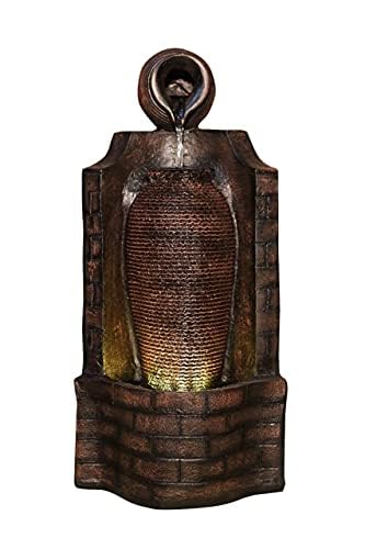 Anaya Decore Jug Fountain Fiber Water Fountain - Versatile Home, Office, and Garden Decor with LED Lights (Brown)