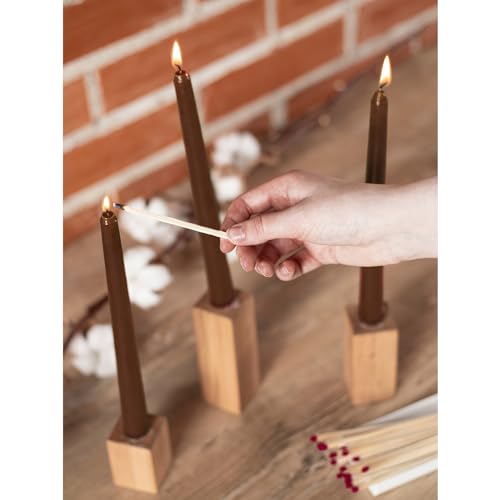 CANDWAX 10 inch Taper Candles Set of 12 - Dripless Tapered Candles and Unscented Candlesticks - Perfect as Dinner Candles and Household Candles - Brown Candles for Home Decor