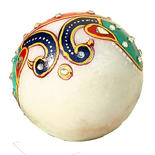 Articia Marble Table Clock with Meenakari Work on Ball Shape Desk Tile Watch for Office (4 X 4 inch)