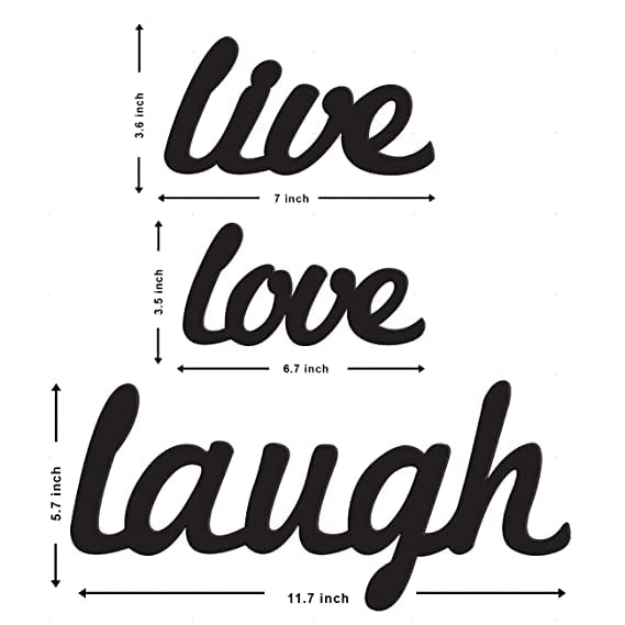 Asmi Collections Black MDF Wood Live Love Laugh 3D Wall Stickers (40x45 Cm)