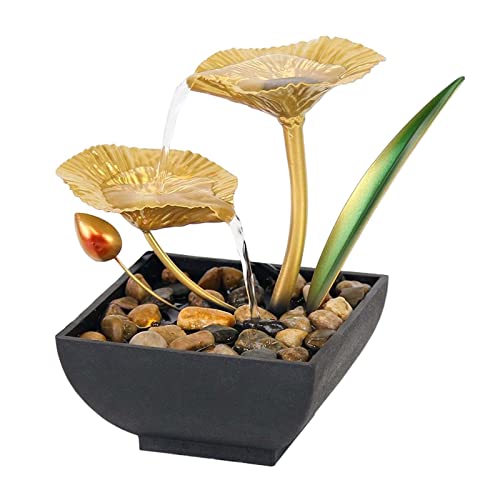 ATORSE® 2 Tiers Tabletop Fountain Tabletop Waterfall Cascading for Office Decoration Leaf