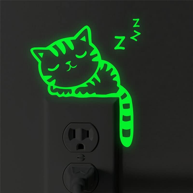 GADGETS WRAP Vinyl Wall Decal Sticker Luminous Switch Sticker Glow in The Dark Cartoon cat Animal