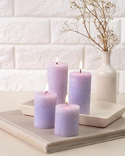 CD Crafts Marble Wax Set of 4 Pillar Candles Marble Finish Lavender Fragrance