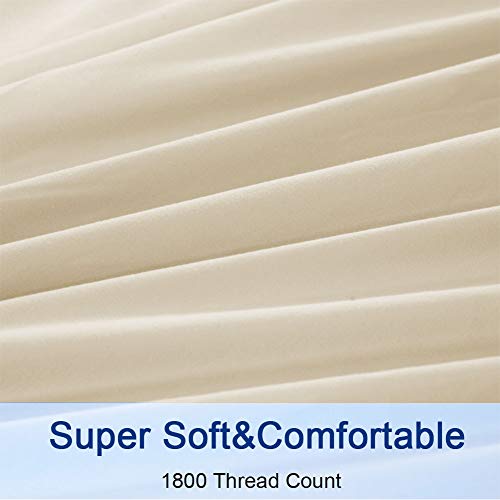 SONORO KATE Bed Sheet Set Super Soft Microfiber 1800 Thread Count Luxury Egyptian Sheets 18-Inch Deep Pocket，Wrinkle and Hypoallergenic-6 Piece (Beige, Twin XL-6 Piece)