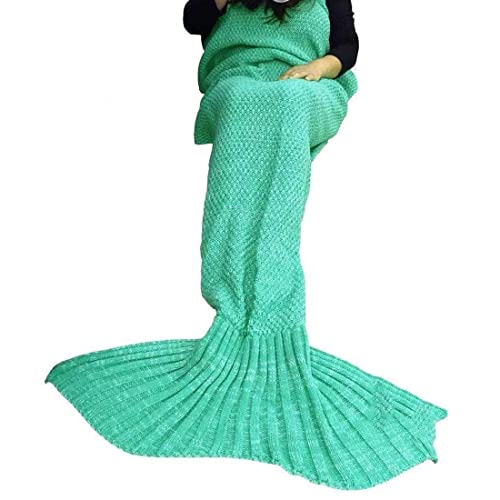 BonZeal Small 140 x 70cm Pack of 1 Woollen Knitted Green Mermaid Fish Tail Blanket for Winter