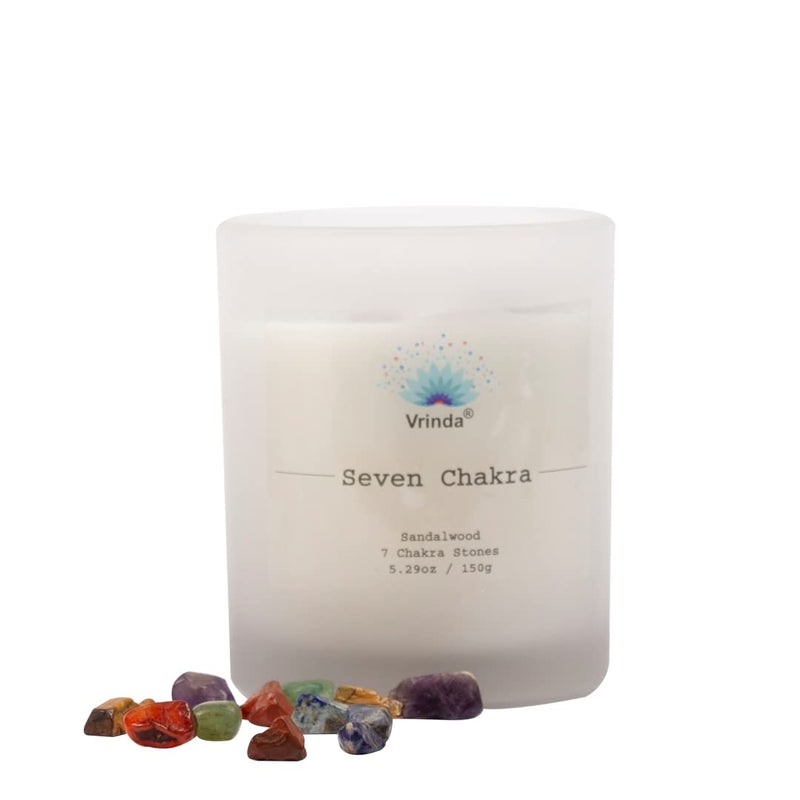 Vrinda® 7 Chakra Glass Scented Candle with Crystals, Soy Blend. Approx. 5.29Oz