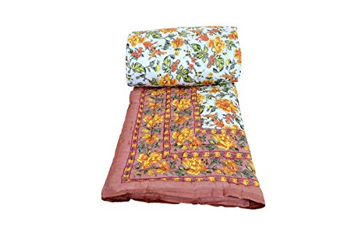 Slickcomfort Rajasthani Traditional Light Weight Pure Cotton Double Bed Soft Jaipuri Floral Print AC Quilt/Razai (Mugal)