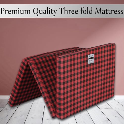 COLOFLY Dual Comfort Reversible | Foldable UHD Foam | Single Bed Mattress | 3 Fold Black-Red | (72x35x3)