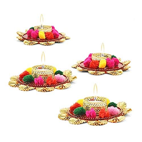 brown leaf Metallic Flower Design Diya Tea Light Candle Holders for Diwali Candle Holders with Stylish Tealights (Pack of 8)