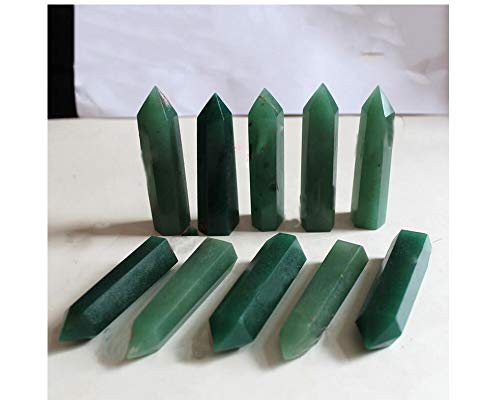 StoneStory Natural Green Aventurine Healing Quartz Crystal Point Faceted Prism Wand Reiki Figurine Stone Pack of 2 (Green Aventurine, 7-8cm)