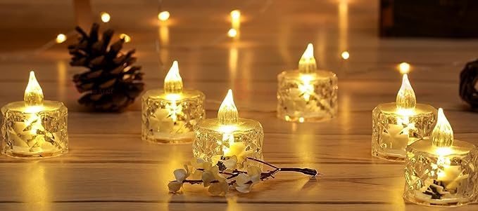 Smokless and Flameless Decorative Crystal Led Tea Light Candles for Diwali, Navratri Decoration (24 Pieces, Yellow, 2 cm) (24 Pices)