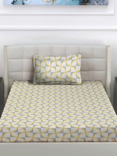 FABINALIV Multicolor Geometric 300 TC Cotton Blend Single Bedsheet with Pillow Cover (FLSBS-1196-Multi)