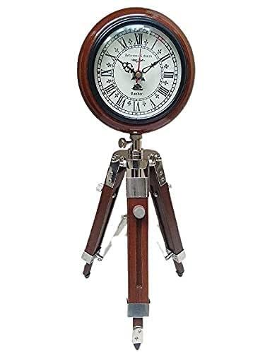 Royal Collection Antique Wooden Tripod Table Clock for Table Decor Office Living Room with Adjustable Height 12 inch