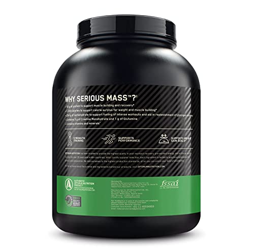 OPTIMUM NUTRITION (ON) Serious Mass High Protein High Calorie Weight Gainer Powder - 3 kg (Chocolate) with Vitamins and Minerals, Vegetarian