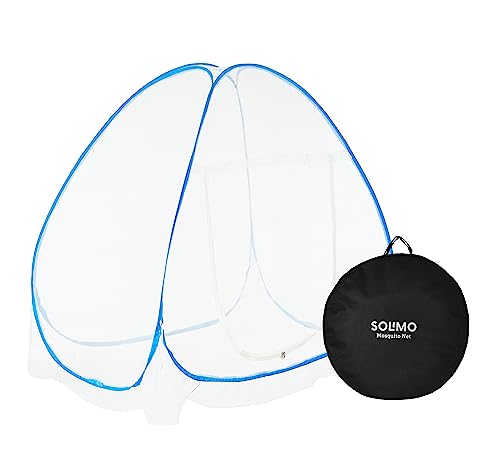 SOLIMO Mosquito NET for Single Bed | Single Bed Size Foldable MACHARDANI | Polyester 30GSM Strong NET | Plastic Coated Corrosion Resistant Wire - Blue