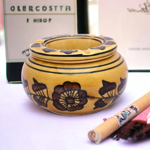 Malaikah Ceramic Brown Theme Gold Brown Print with a piece of lid, Ideal for Table and Side Table, Dotted Brown Pattern, Pack of 1