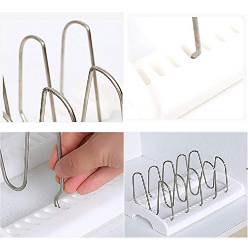 INOVERA (LABEL) Kitchen Lid Pan Dish Rack Holder Adjustable Cabinet Storage Organizer, White, Plastic & Alloy Steel, Tiered Shelf