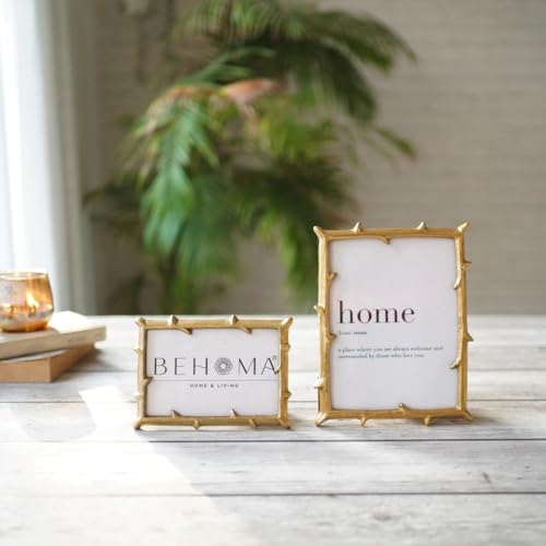 BEHOMA Golden Elegant Metal Twig Designer Photo Frame - Perfect for Home Decor, Table Decor, Gifting Purpose (4x6 Inches) (Small) & (6x8 Inches) (Large) Set of 2