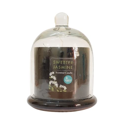 Virgo Creations Sweeter Jasmine Bell Jar Candle, Paraffin Wax Sweeter Jasmine Fragrance, Black Glass Jar Candle with Dome, Relaxation Home Décor, Size 11x11x15 cm, Pack of 1