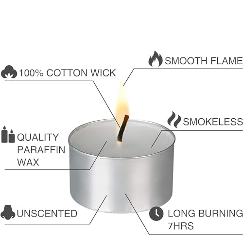 10 Pack Big Unscented Tea Light Candles with 6-7 Hour Extended Burn Time, 22 Gram, White (30 Nos., Big White)